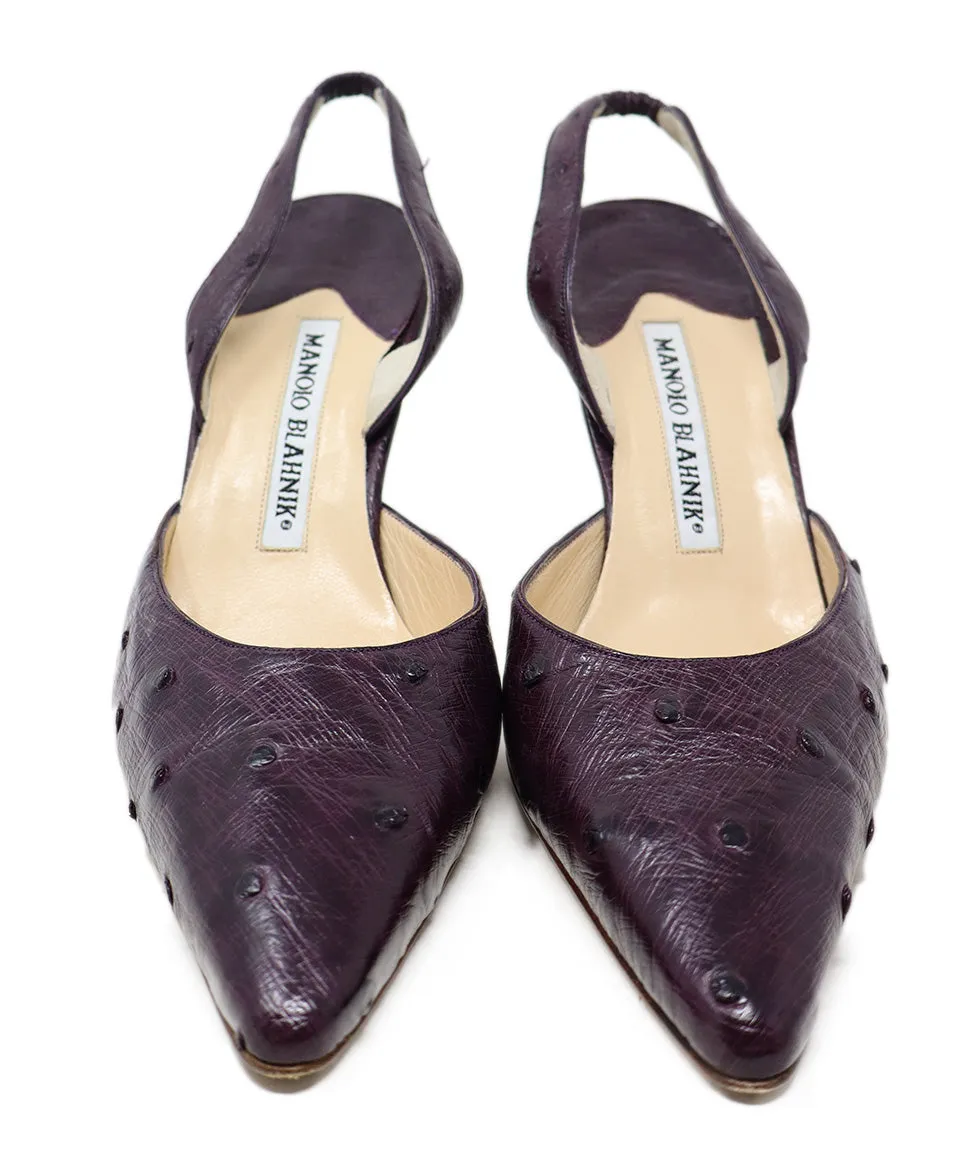 Manolo Blahnik Purple Ostrich Leather Slingbacks sz 6