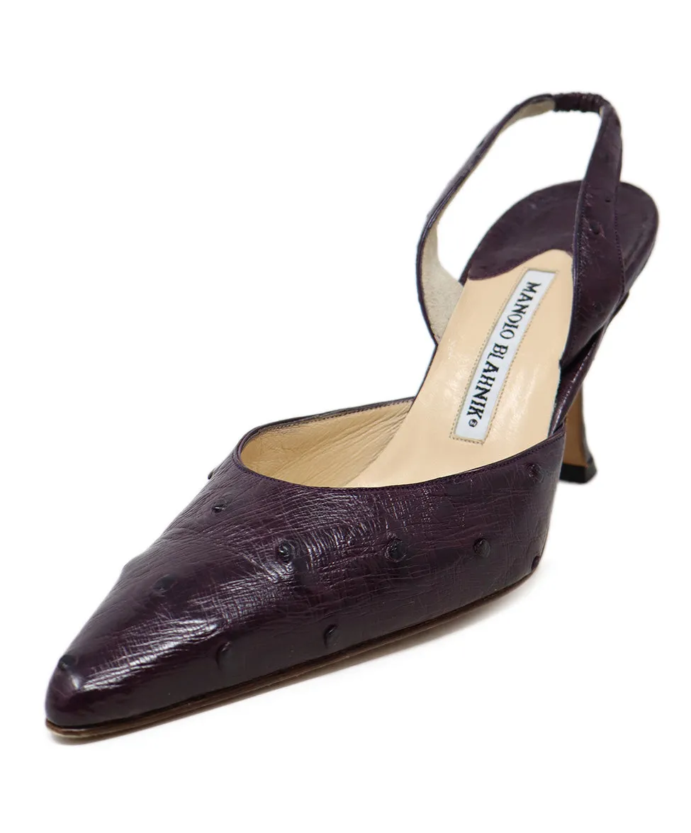 Manolo Blahnik Purple Ostrich Leather Slingbacks sz 6