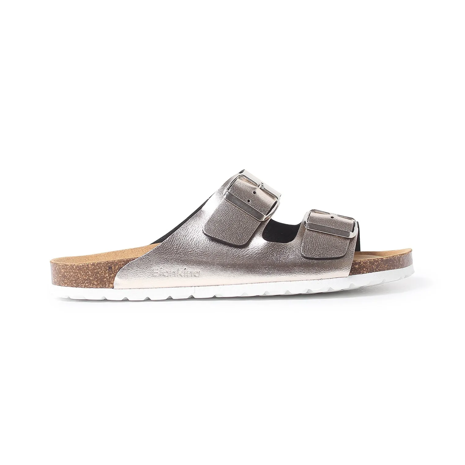 Marbella Vegan Leather Slip On Cork Sandal - Metallic Silver