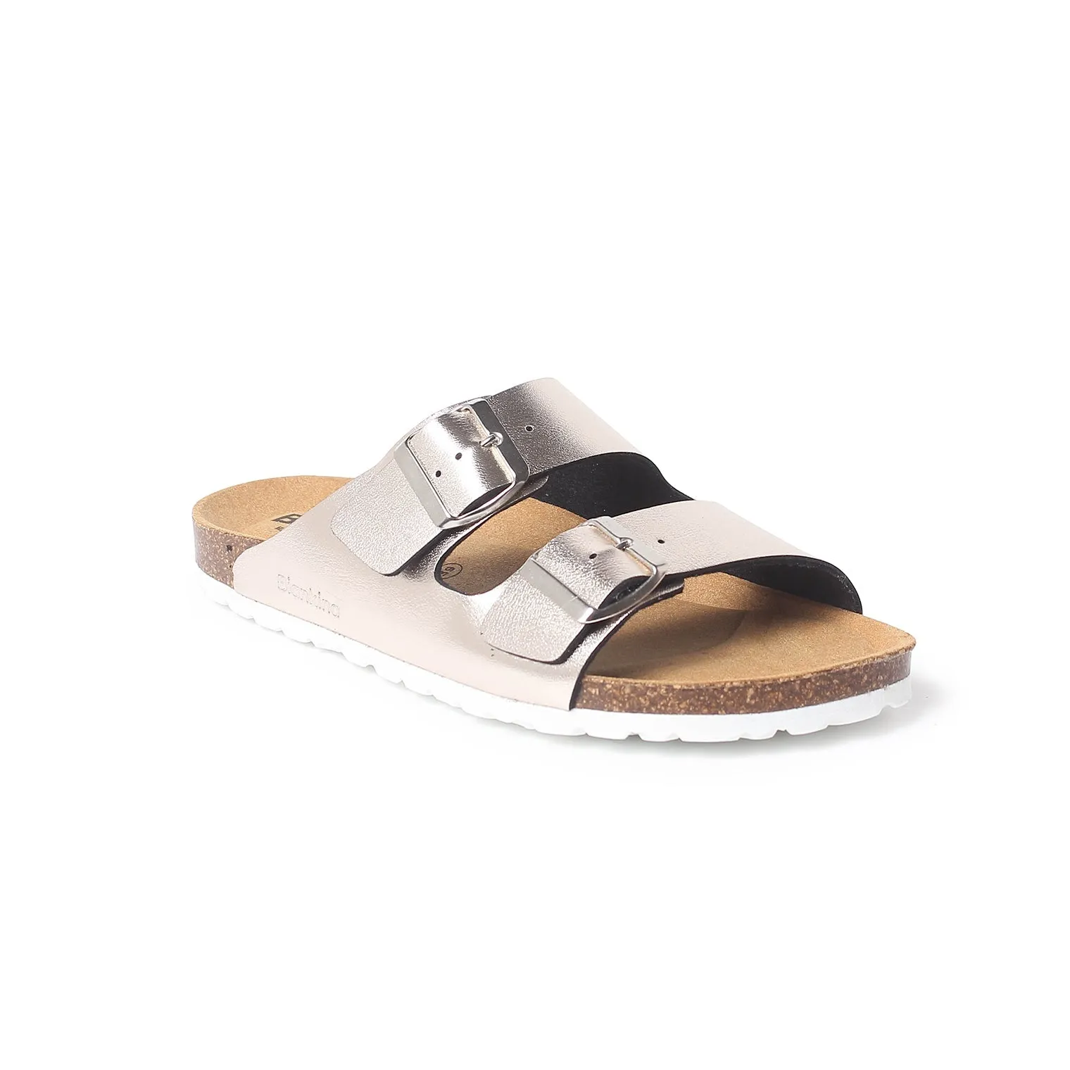 Marbella Vegan Leather Slip On Cork Sandal - Metallic Silver