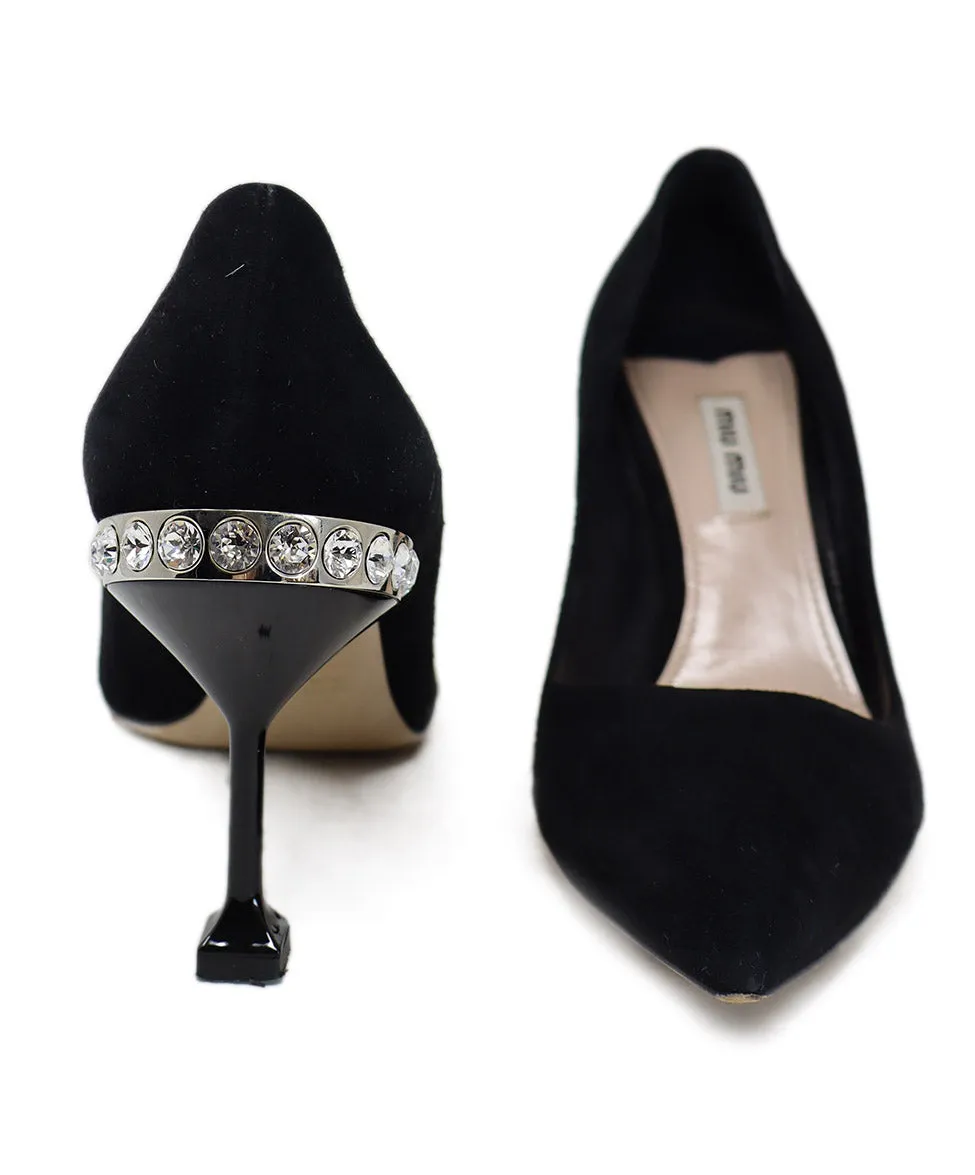 Miu Miu Black Suede Rhinestone Heels sz 8