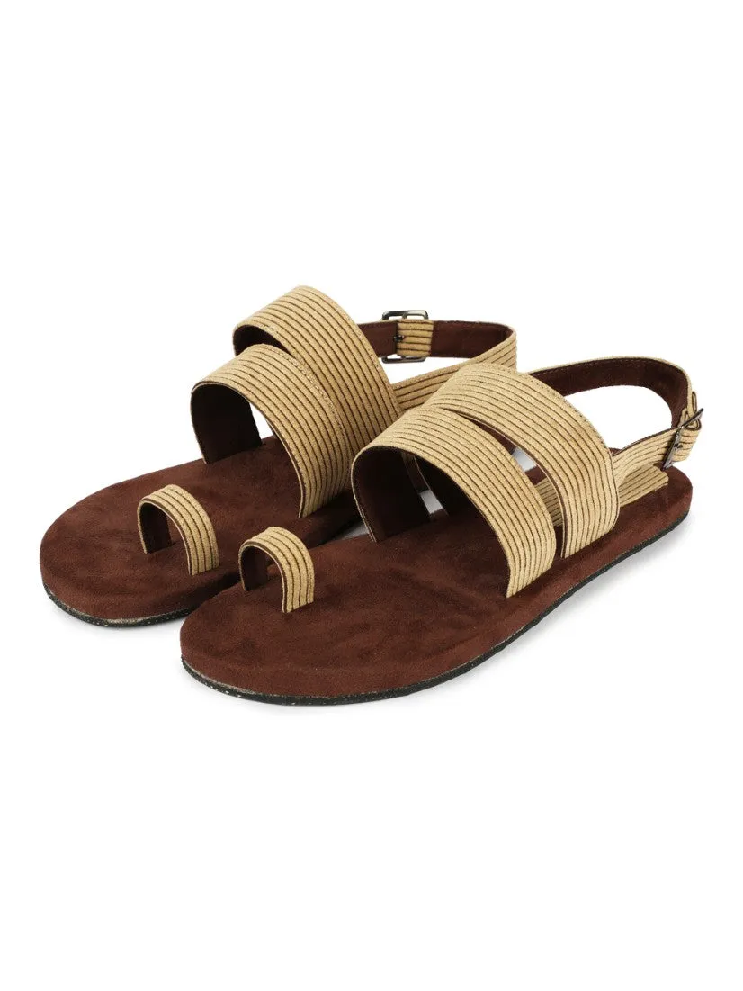 Paaduks Sef Toe-Ring Corduroy Sandals for Men (Light Brown)