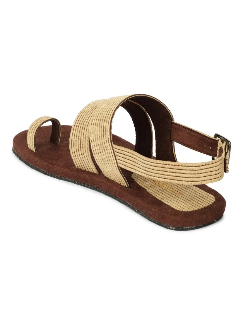 Paaduks Sef Toe-Ring Corduroy Sandals for Men (Light Brown)