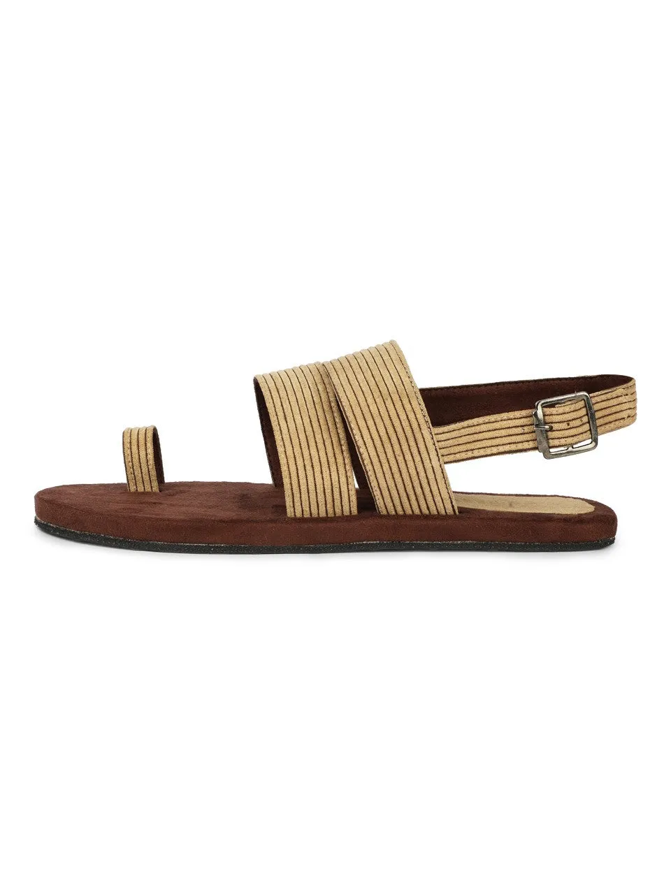 Paaduks Sef Toe-Ring Corduroy Sandals for Men (Light Brown)