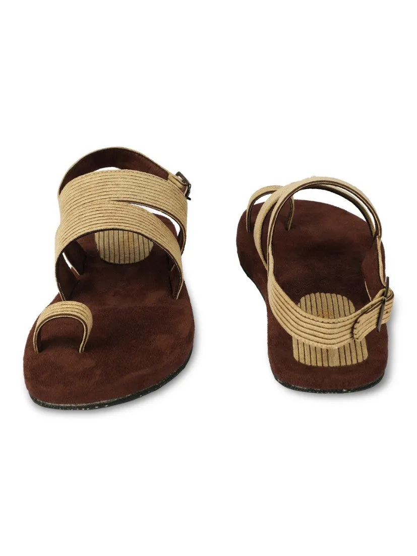 Paaduks Sef Toe-Ring Corduroy Sandals for Men (Light Brown)