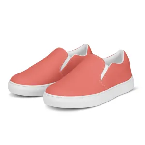 Pastel Pink Women's Slip Ons, Solid Colorful Peach Pink Color Modern Minimalist Women’s Slip-On Canvas Shoes (US Size: 5-12)