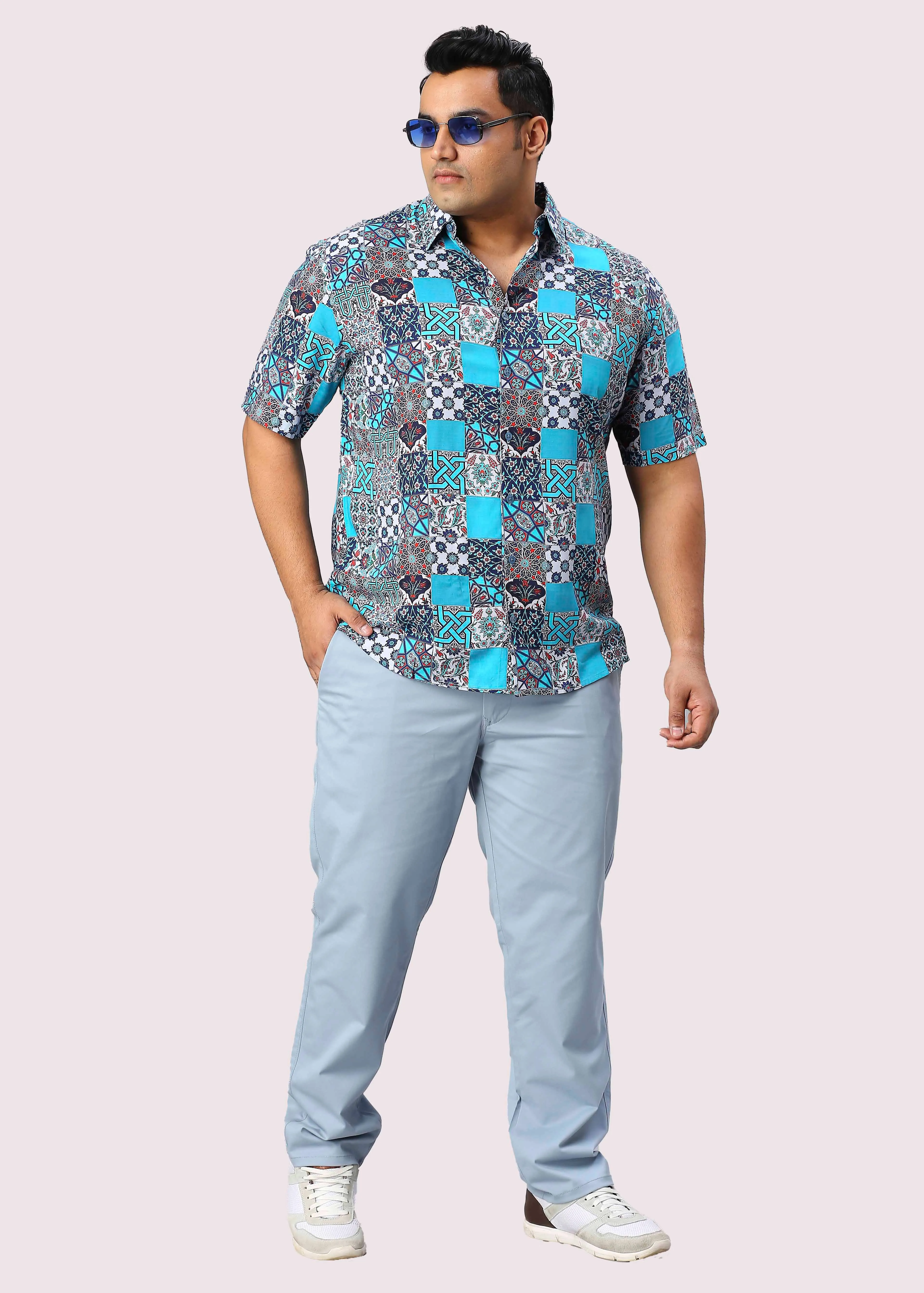 Patches Digital Printed Half Sleeve Men's Plus Size Shirt