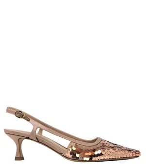 Roberto Festa Gold Sequence Snip Toe Slingback Heel