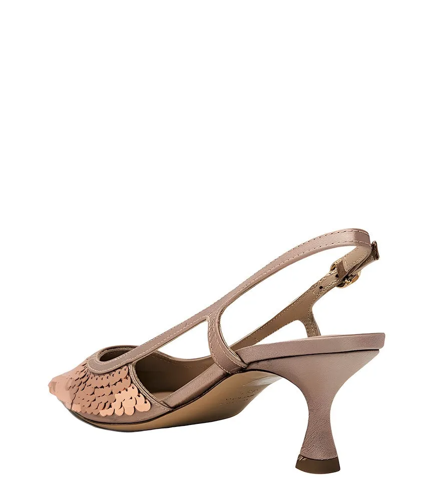 Roberto Festa Gold Sequence Snip Toe Slingback Heel