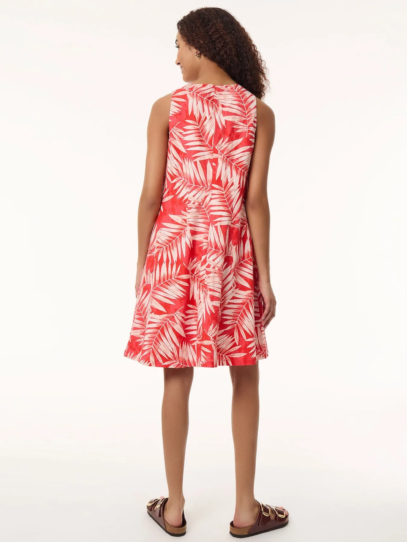 Sleeveless Trapeze Dress, Printed Linen