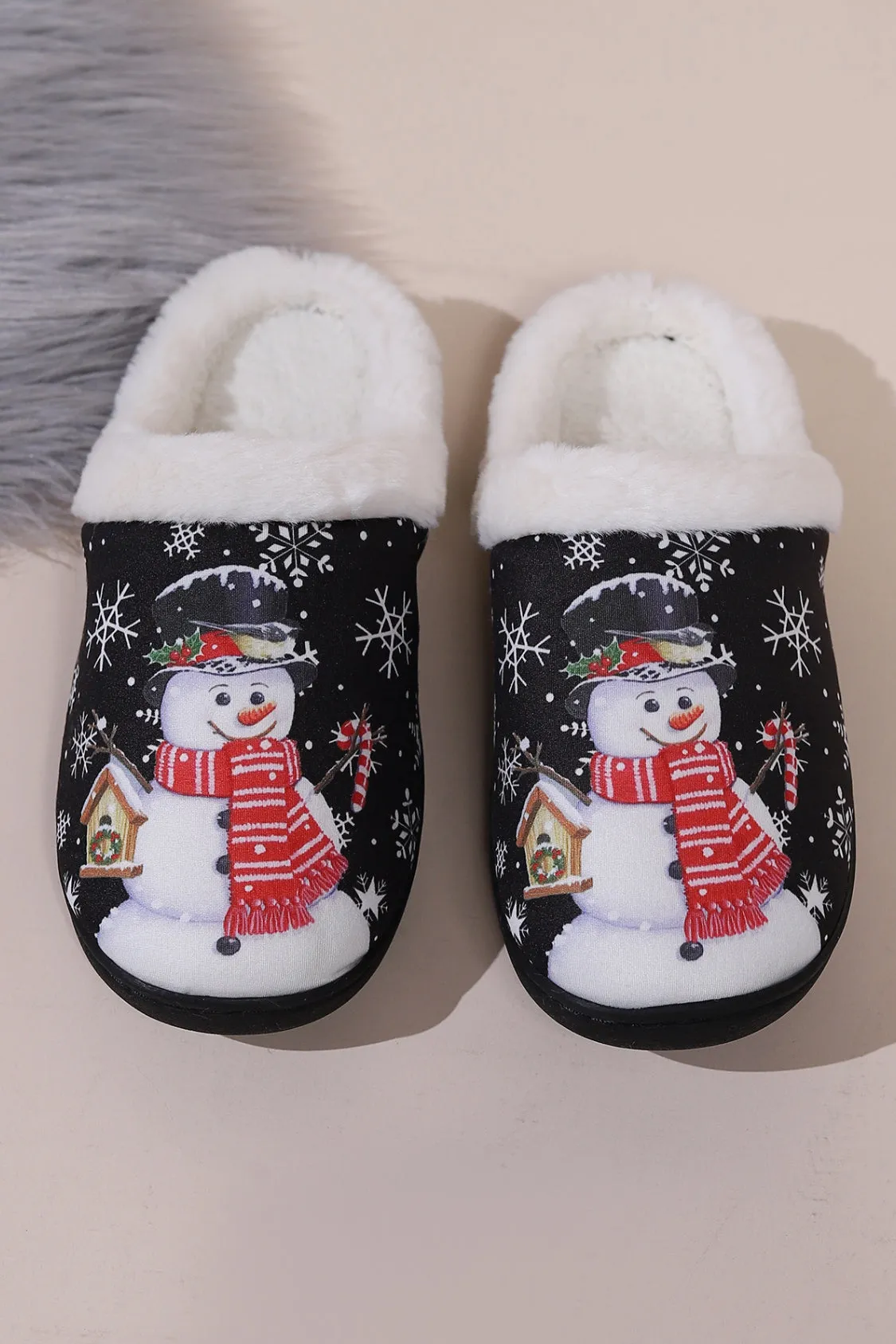 Snowman Round Toe Faux Fur Slippers