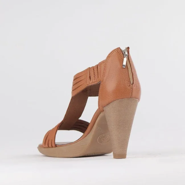 T-Bar High Heel Sandal in Tan - 10729