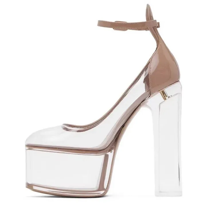 TEEK - Apricot Transparent Platform High Heel Pumps