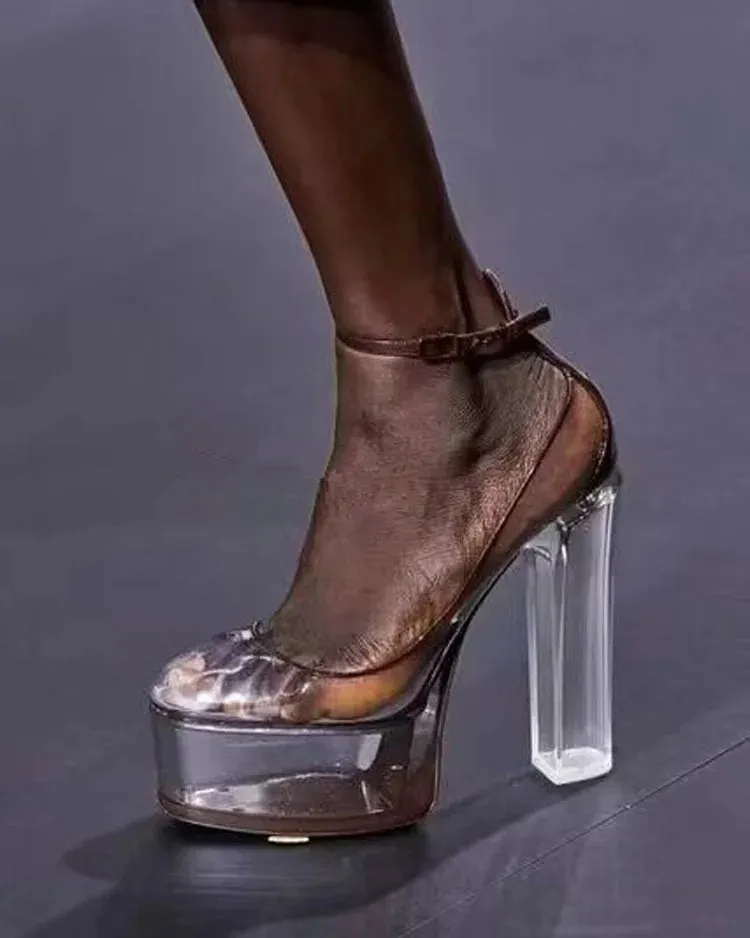 TEEK - Apricot Transparent Platform High Heel Pumps