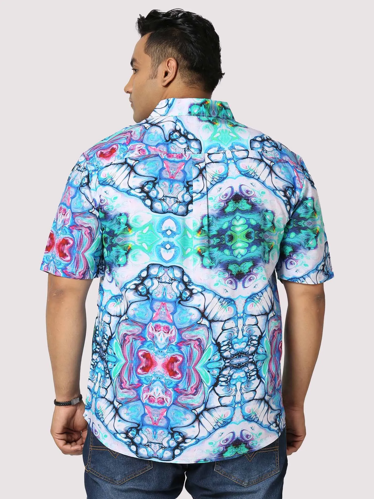 Trance Digital Printed Half Shirt Men's Plus Size