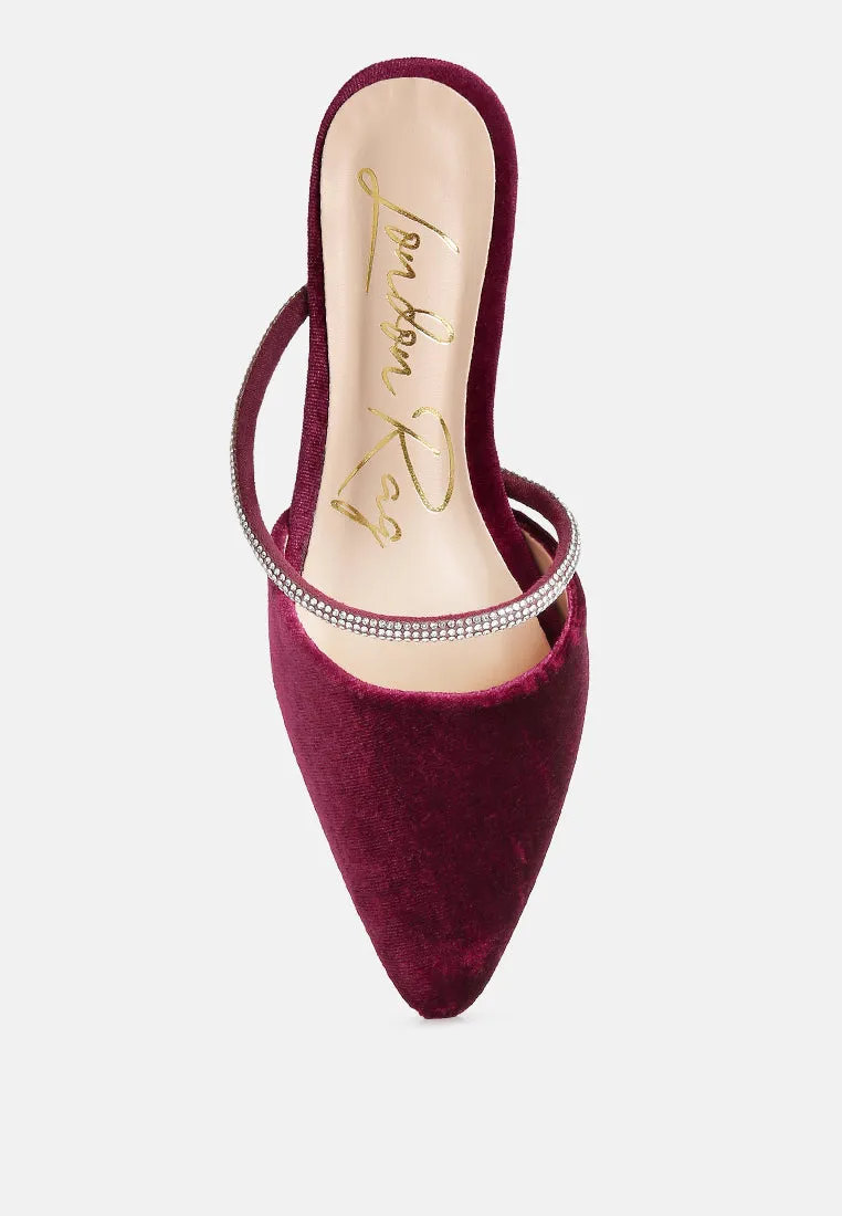 Turnon Velvet Diamante Detail Flat Mules