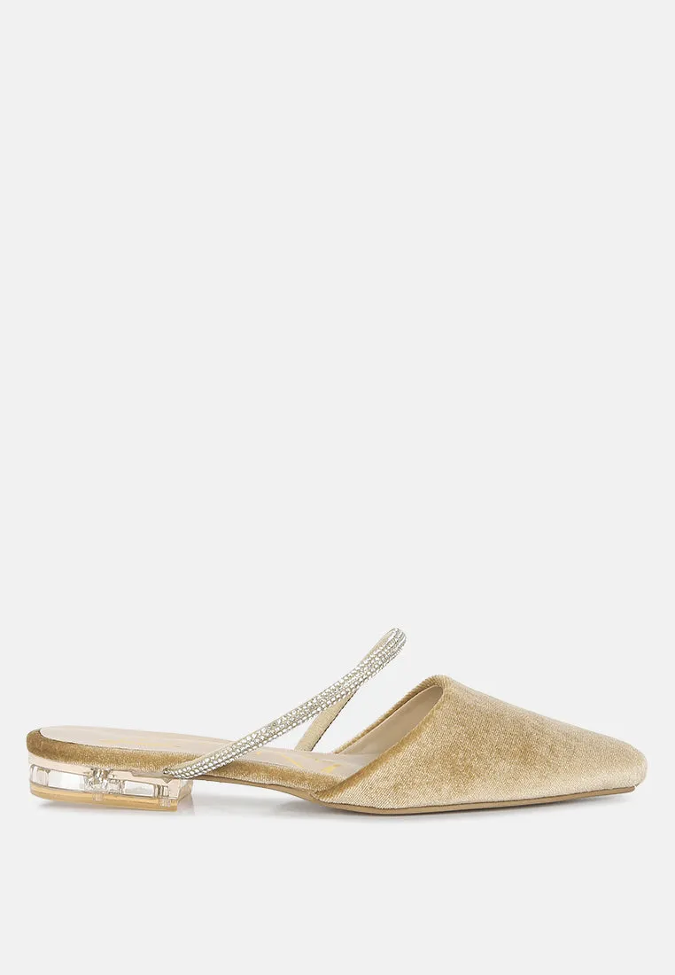 Turnon Velvet Diamante Detail Flat Mules