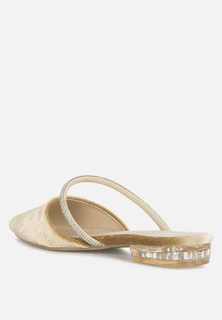 Turnon Velvet Diamante Detail Flat Mules