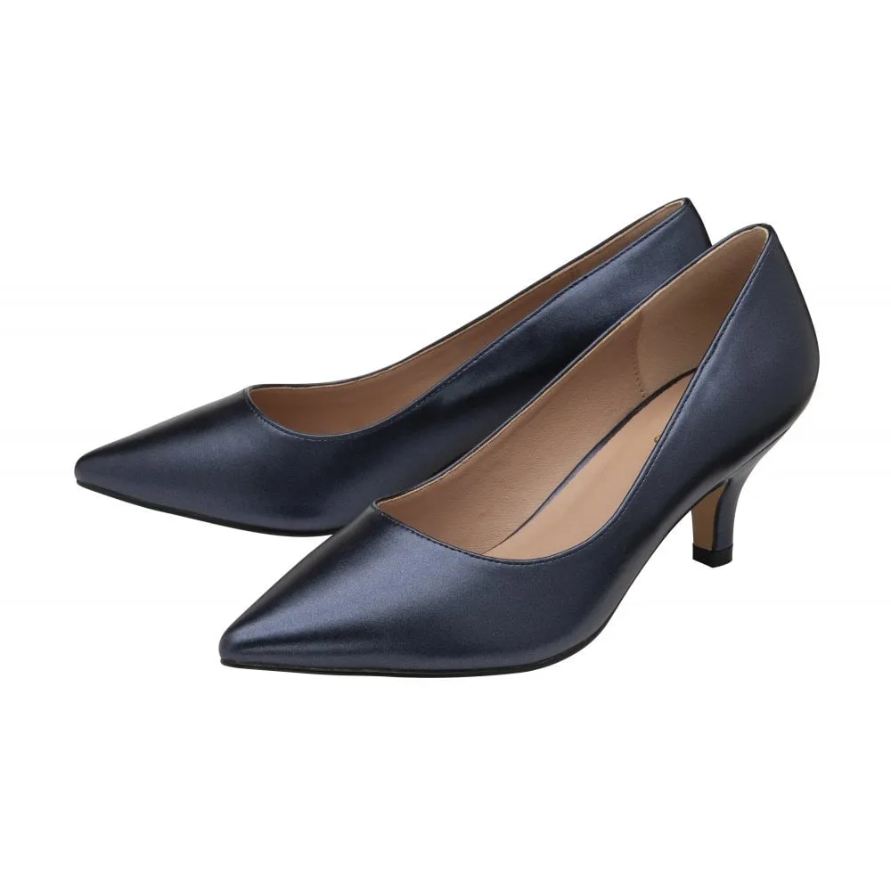 Versatile Style Navy Kitten Heel Shoes with Pointed Toe