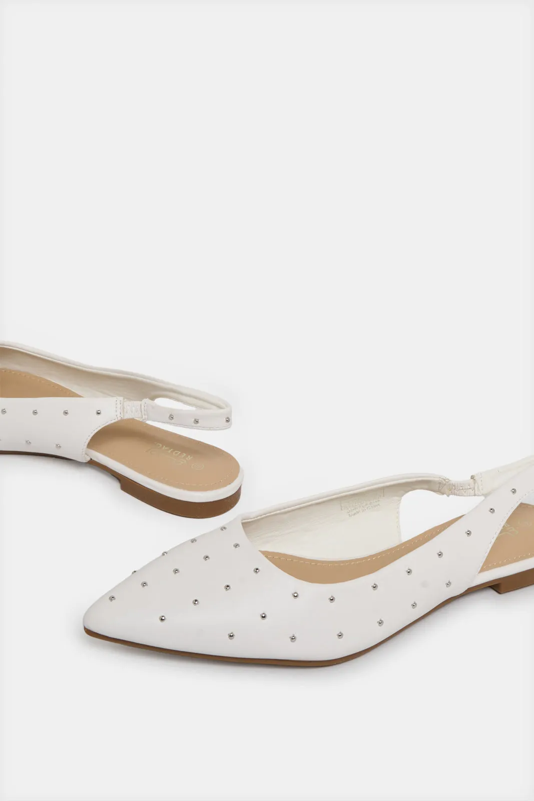 Women White Slingback Studs Upper