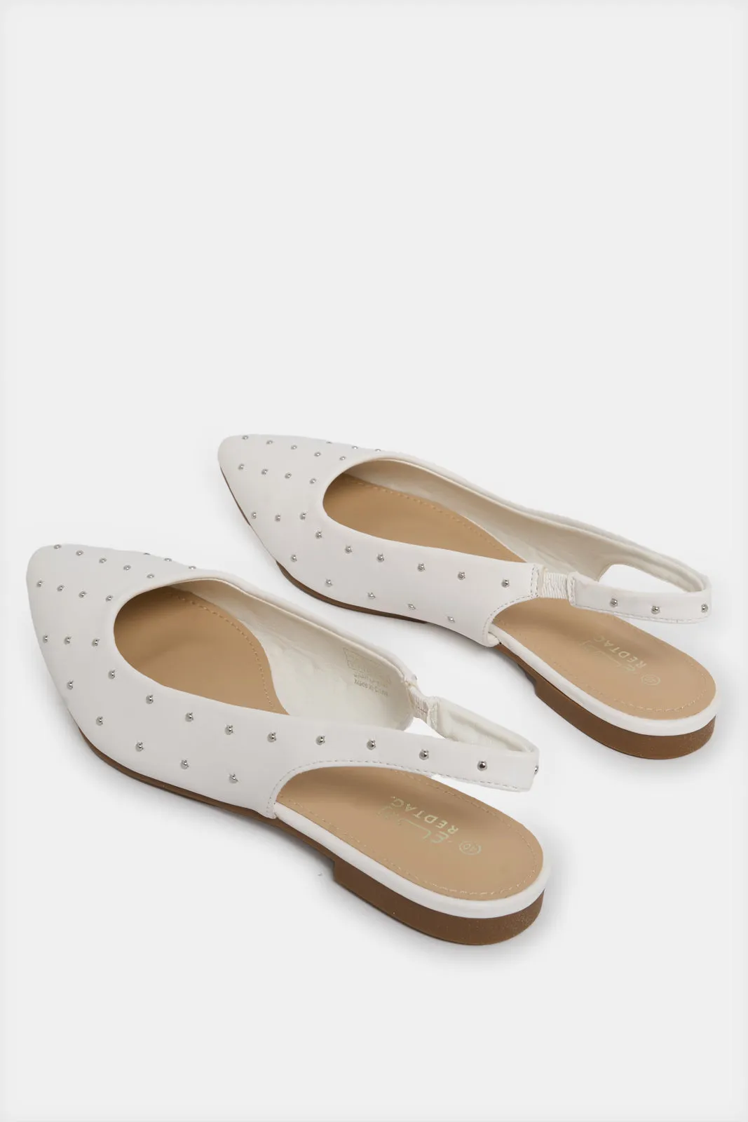 Women White Slingback Studs Upper