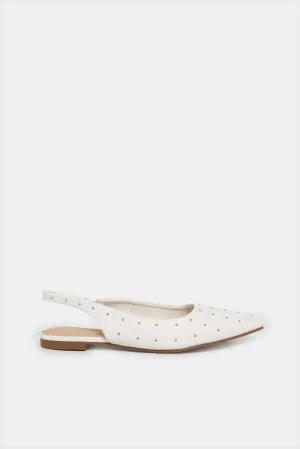 Women White Slingback Studs Upper