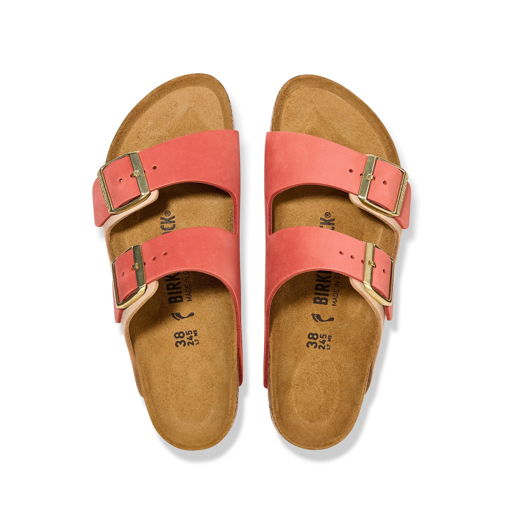 Women's Birkenstock Arizona Nubuck Leather Color: Mars Red / Sandcastle