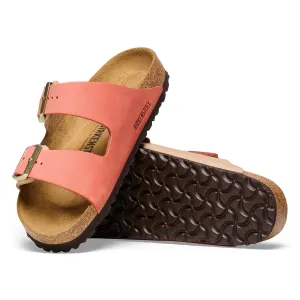 Women's Birkenstock Arizona Nubuck Leather Color: Mars Red / Sandcastle