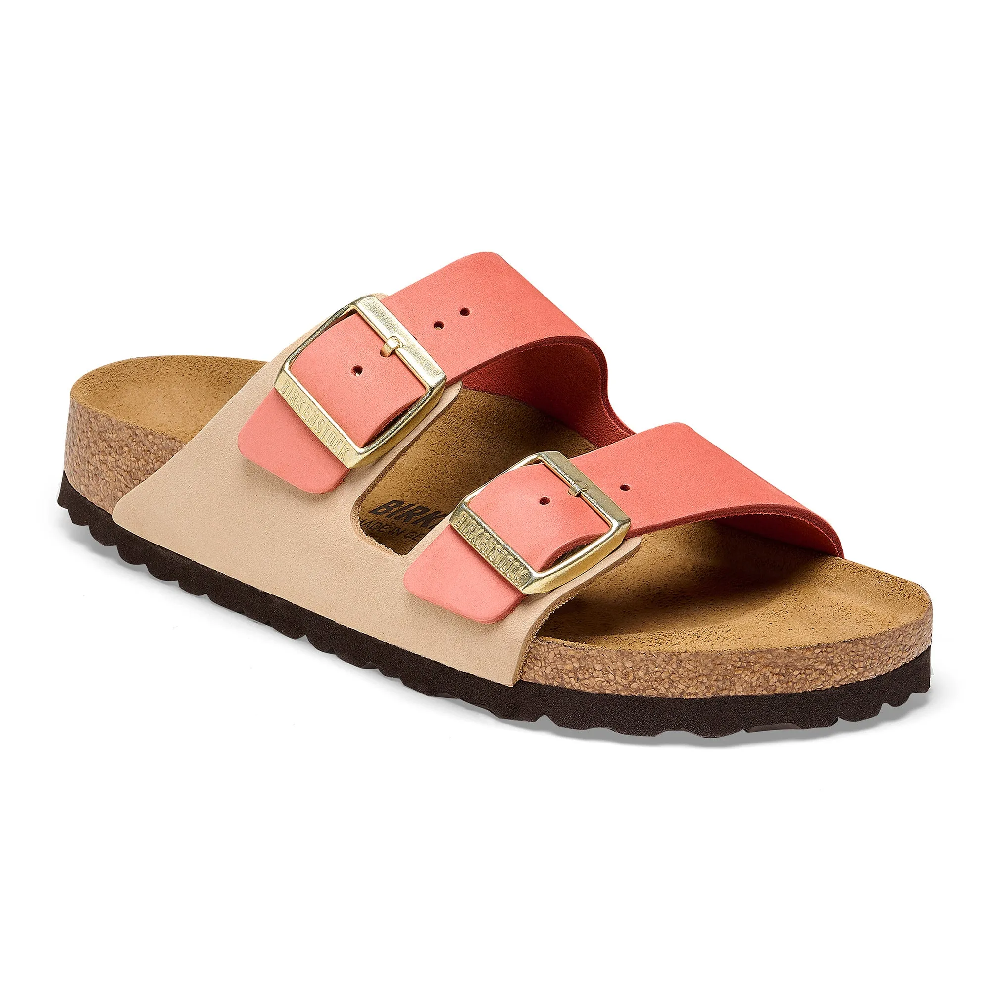 Women's Birkenstock Arizona Nubuck Leather Color: Mars Red / Sandcastle