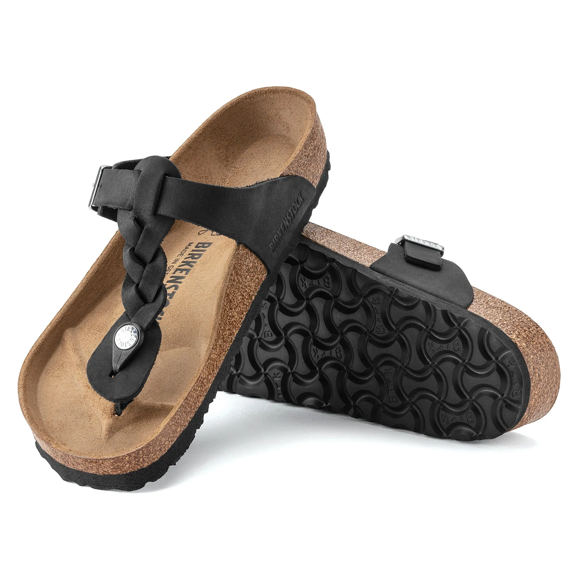 Women's Birkenstock Gizeh Braid Oiled Leather Color:  Black