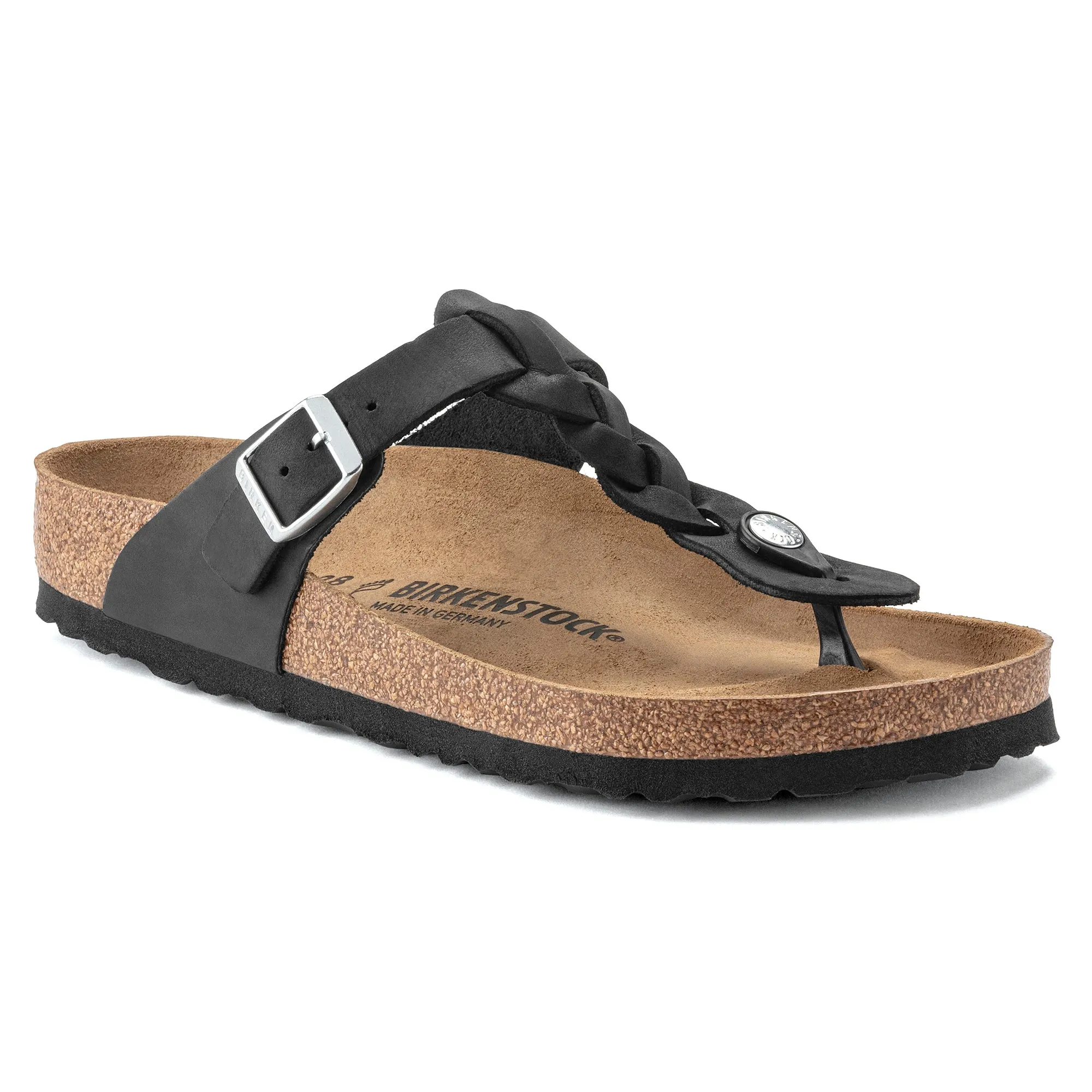 Women's Birkenstock Gizeh Braid Oiled Leather Color:  Black