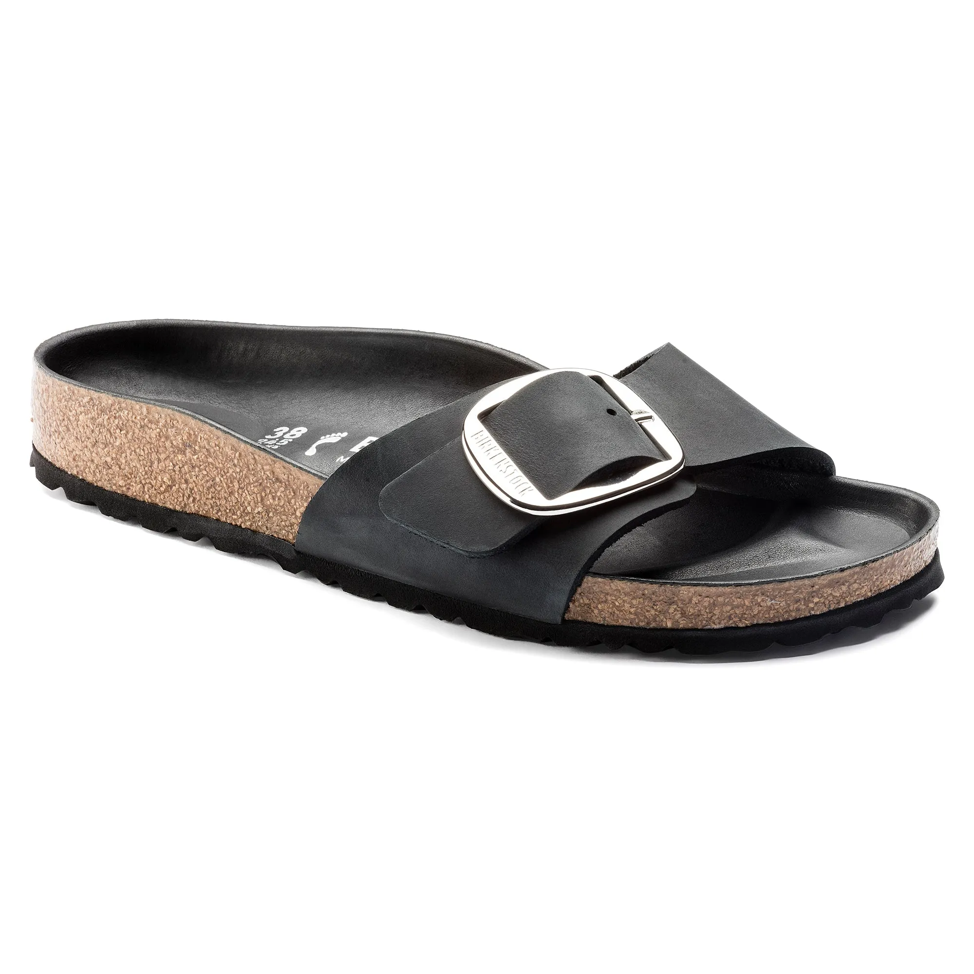 Women's Birkenstock Madrid Big Buckle Oiled Leather Color: Black (MEDIUM/NARROW WIDTH)