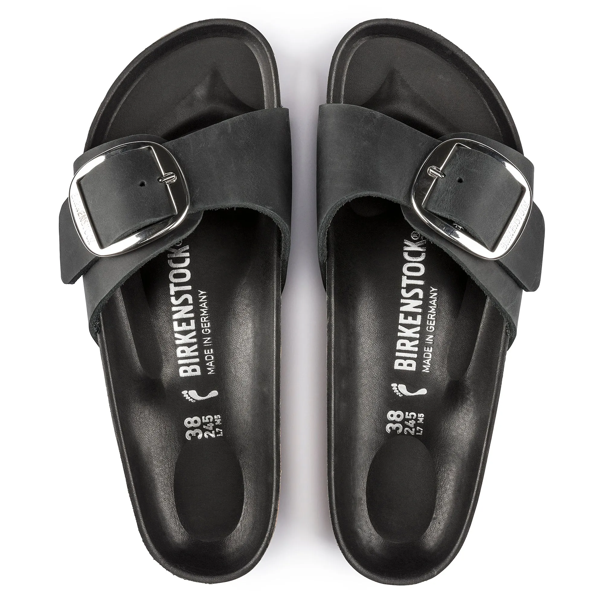 Women's Birkenstock Madrid Big Buckle Oiled Leather Color: Black (MEDIUM/NARROW WIDTH)