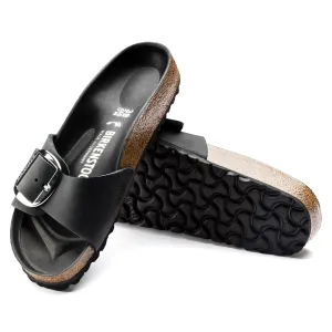 Women's Birkenstock Madrid Big Buckle Oiled Leather Color: Black (MEDIUM/NARROW WIDTH)