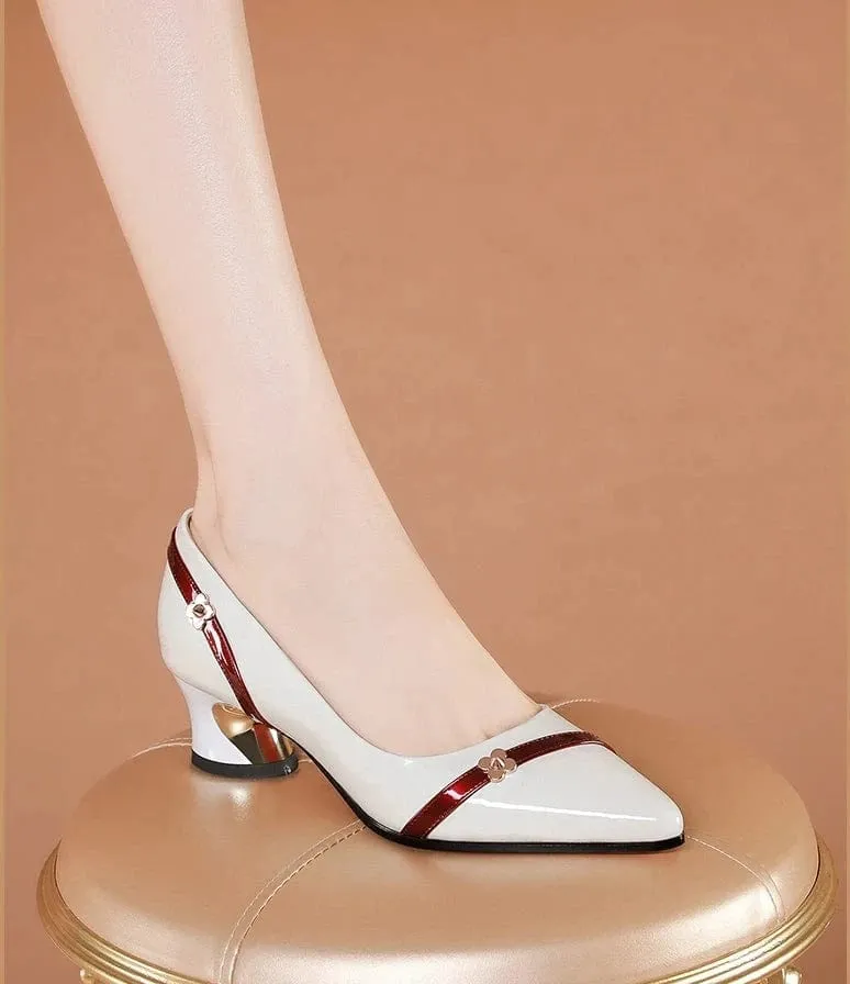 Women's Mid Heel Pointed Toe Shoes: Thick Heel, Soft Sole, Professional, Versatile, Comfortable Shallow Mouth